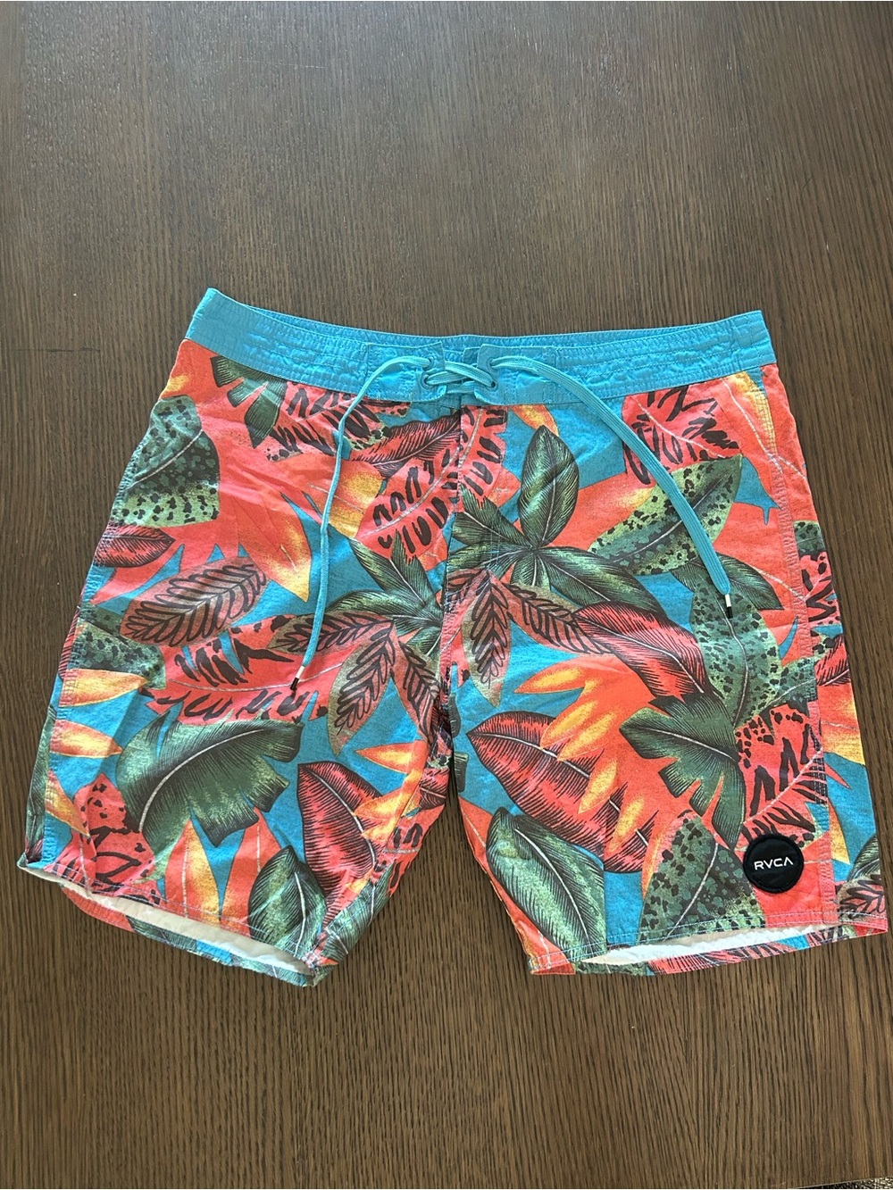 RVCA Tropical Print Men's Swim Trunks in Coral, Teal, Green